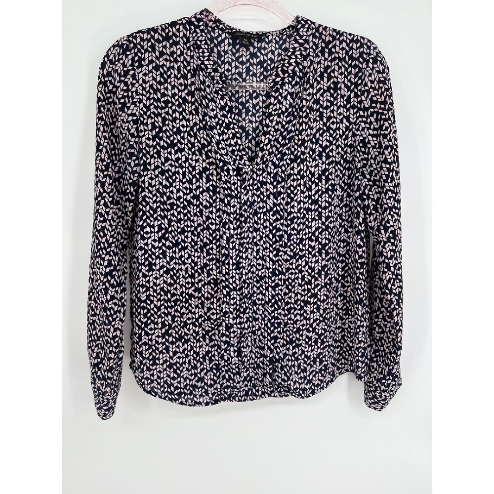 Banana Republic Blouse Black Beige Geometric Print Long Sleeve XS